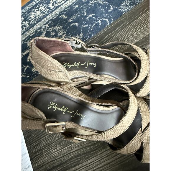 Elizabeth & James Olive Green Leather Snake Ankle Strap Platform Heels Sz. 8 - Picture 3 of 9